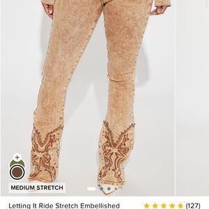 Fashion Nova Letting It Ride Stretch Embellished Flare Jeans - Brown NWT